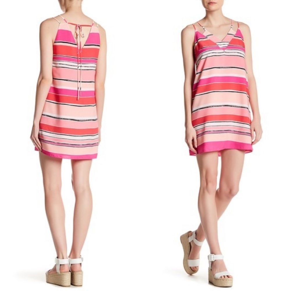 CeCe Striped Shift Dress Pink Coral Sleeveless Tie Back 6 Resort Vacation Summer